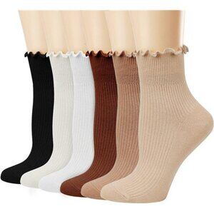 Womens Ruffle Socks Cute Frilly Ankle Knit Cotton Soft Breathable Crew Socks 6 P